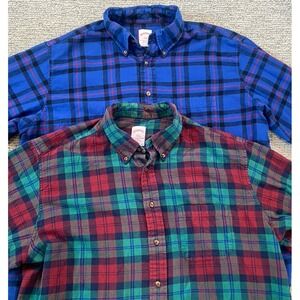 Lot Of 2 Brooks Brothers 346 Flannel Shirts Plaid Blue Red Large Cotton